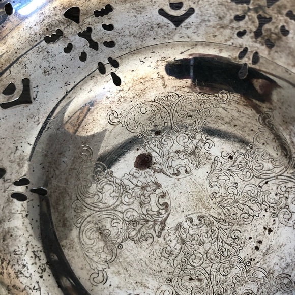 Vtg Silver Decorative Basket with Handle and Etched Design - Picture 11 of 13